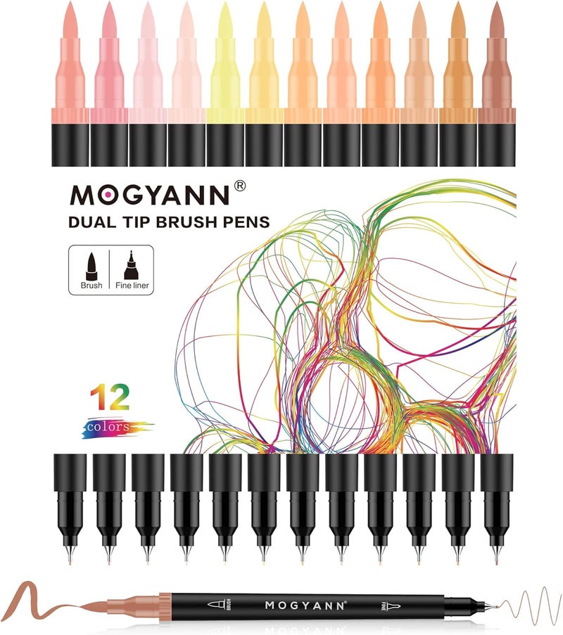 Mogyann Skin Tone Markers, 12 Pack Dual Brush Pens for Art Drawing Sketching - Image 1